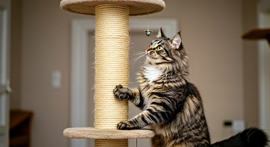 vecteezy a cat playing with a scratching post 56849409