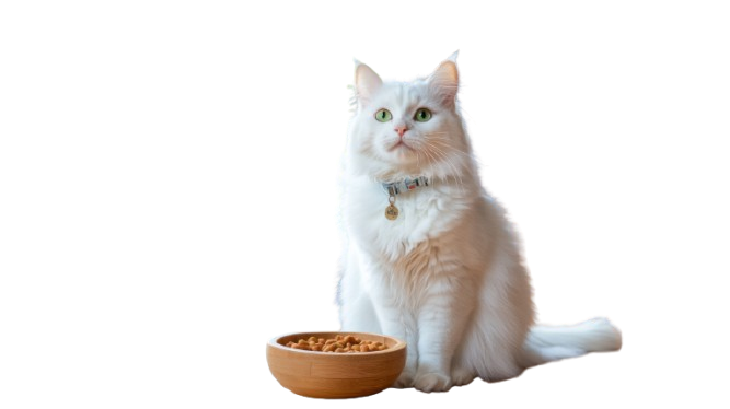 vecteezy white cat sitting by bowl of food in bright sunny kitchen 60386296 removebg preview